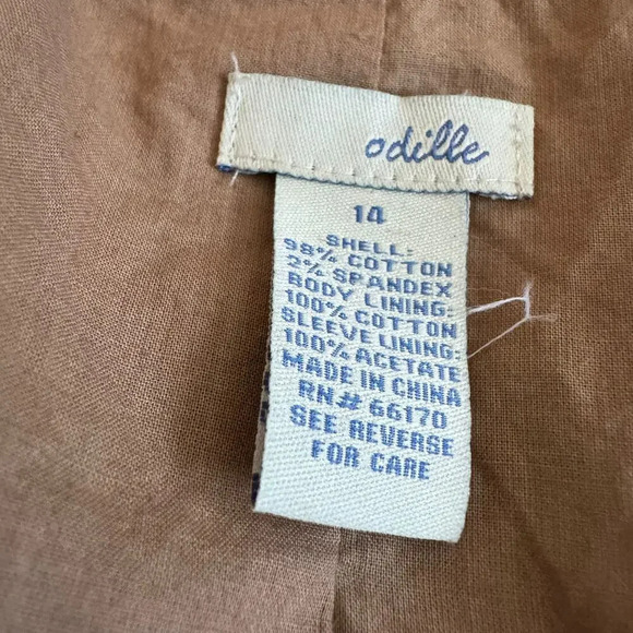 Anthropologie Odille Women's Blazer Jacket 14 Brown Floral Cotton Long Sleeves - Picture 3 of 7